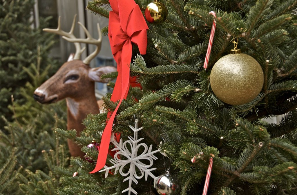 christmas tree and a plastic dear