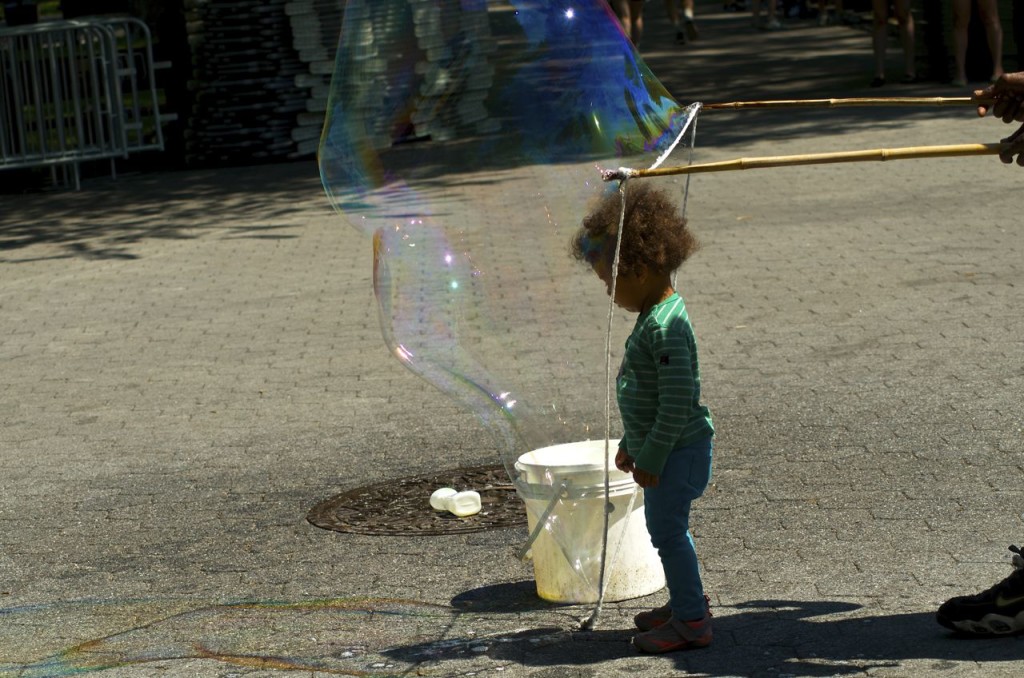 Dalia stepping into a bubble