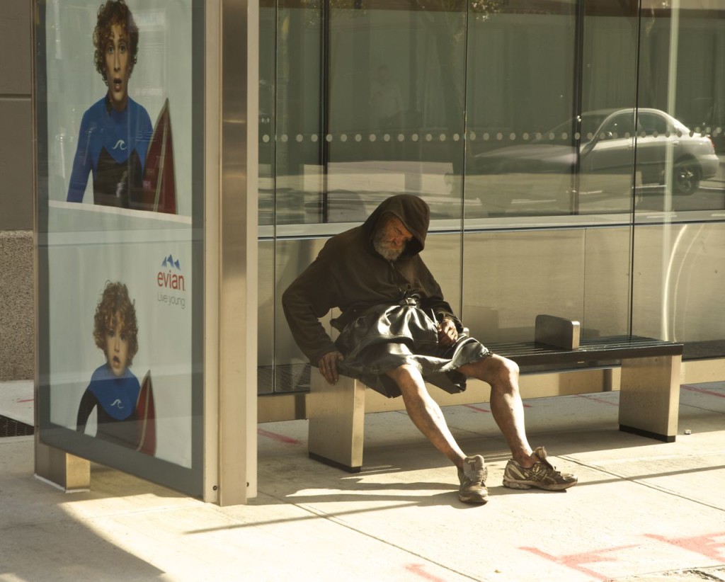 man in bus stop